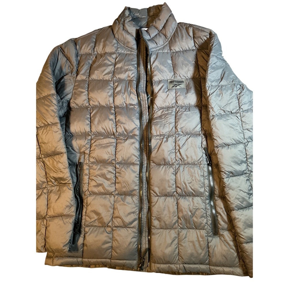 Reebok Mens Puffer Jacket Gray Full Zip Lightweight Padded Coat Size M/M